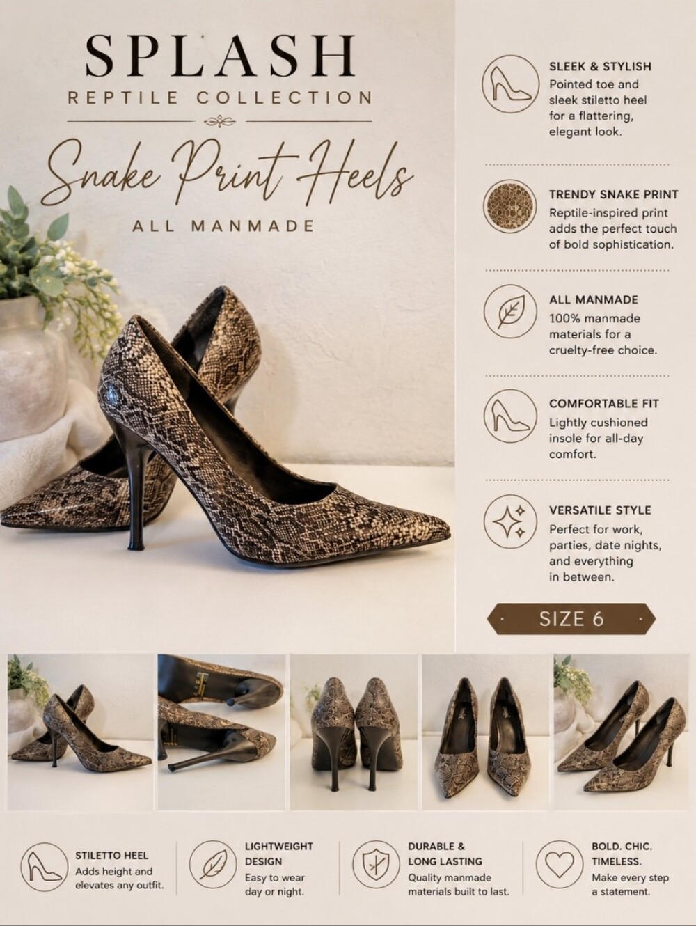 SPLASH Reptile Snake Print All Manmade Heels 6